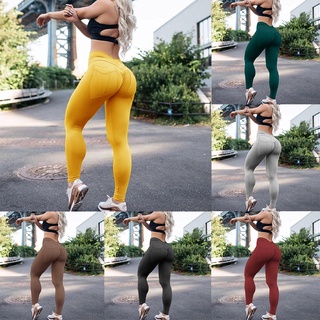 Las Mujeres De Cintura Alta Pantalones De Yoga Push Up Soild Sin Costuras Leggings Deportes Gimnasio Running