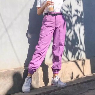 Lilac - pantalones de taladro de carga para mujer | Pantalones jogger Cargo lila Color | Bolsillo Cargo pantalones