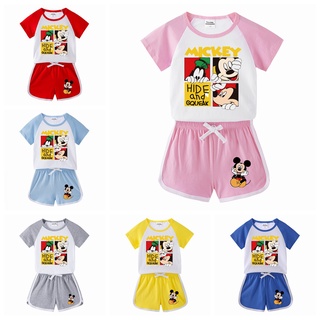 Mickey Mouse de dibujos animados T-Shirt conjunto de verano niña pantalones cortos traje de estilo coreano Top+pantalones cortos 2pc 3-8y ropa de niñas