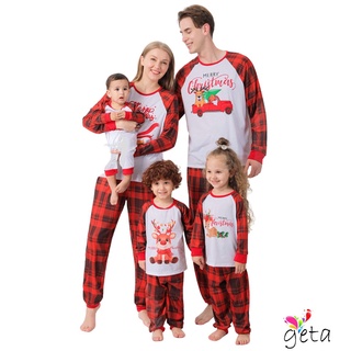 Ljw-padre-hijos pijamas de navidad, dibujos animados de manga larga Tops con pantalones de cuadros traje/traje de salto para padre, madre, niños