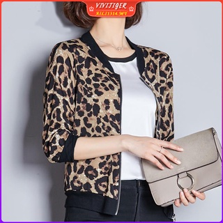 Kanavi moda abrigo chaqueta de las mujeres de manga larga chaquetas suéter superior de las señoras Casual leopardo impresión Cardigan cremallera Outwear