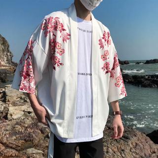 Hombres japonés Kimono Casual Casual media manga abierta frontal Cardigan (3)