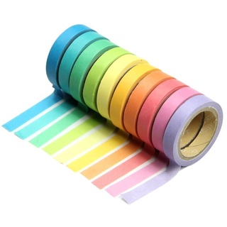 10pcs conjunto de colorido decorativo Washi arco iris papel pegajoso enmascaramiento cinta adhesiva diario Scrap booking DIY (1)