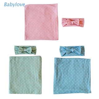 BAB Newborn Receiving Blanket Bowknot Headband Set Baby Infant Cotton Sleeping Bag Swaddle Wrap Hairband Photography Props
