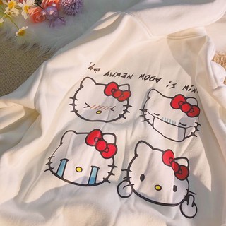 Suéter de algodón de las mujeres ins primavera y otoño 2021 Hello Kitty de manga larga t-shirt de las mujeres suelta capa delgada (1)