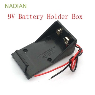 NADIAN DIY caja de baterías negro contenedor de baterías cajas de almacenamiento con línea ABS 9V celda Clip de resorte de alta calidad de dos alambres de plomo titular de la batería/Multicolor