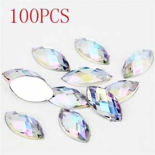 Hot Sale 100Pieces Flat Back Marquise Earth Facets Clear Crystal AB Acrylic Horse eye Shape Rhinestone Nail art diamond DIY