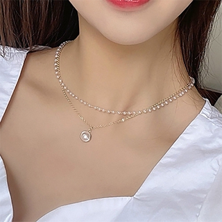 Simple doble collar de perlas coreanas cortas clavícula cadena femenina moda gargantilla collar
