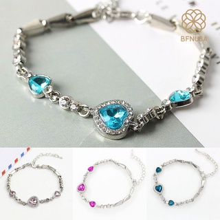 Paso Women Heart Shape Blue Rhinestone Alloy Adjustable Elegant Chain Bracelet for Party