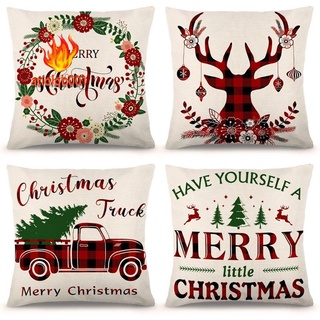 fundas de almohada de navidad para casa rural, color negro y rojo, búfalo a cuadros, fundas de almohada de lino rústico