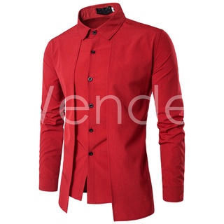 Zm/hombre camisa doble Placket cuello cuadrado falso-dos camisas Slim Fit (rojo L) -