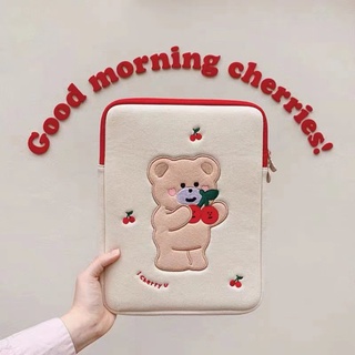 Cherry bear Portátil Bolsa Corea ins lovely girl Bordado 11 13 15 Pulgadas Interior De Almacenamiento iPad Macbook