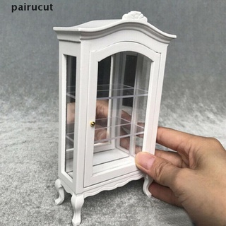 [pairucut] 1:12 Dollhouse miniature furniture white wood display cabinet cupboard showcase .