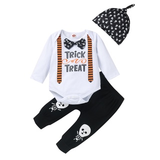 Twice**infant Baby Boy Girl Halloween dibujos animados letra mameluco body+pantalones sombrero trajes