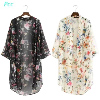 Pcc Boho Vintage Mujeres Floral Suelto Chal Kimono Cardigan Gasa Abrigo Cubrir Tops