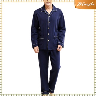 Los Hombres Pijamas Tamaño XL Ropa De Dormir Loungewear Top Y Pantalones Largos 100 % Algodón Botón Abajo Pijama Conjunto Para El Hogar (3)