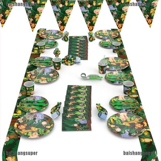 BA1MX Disposable Tableware Set Jungle Animals Birthday Party Decor Kids Safari Gift TOM