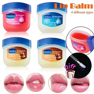 4 colores vaseina terapia de labios con regalo gratis cepillo de labios duradero bálsamo labial suave líneas finas nutrir brillo labial