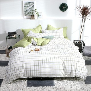 Juego de fundas de edredón 4 en 1, Color blanco, a cuadros, Color verde, sábana plana, funda de almohada, estilo individual, tamaño individual, juego de sábanas de cama (1)