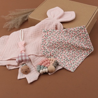 realmaa bebé regalo de cumpleaños conjunto de doble cara de algodón babero perlas de silicona mordedor juguetes chupete cadena clips productos de bebé con caja de embalaje (9)