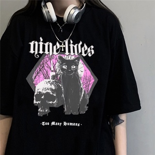 UNSETTLE Harajuku camisetas de verano para hombres / mujeres Hip Hop gótico divertido estampado de gato camiseta Streetwear camiseta de manga corta