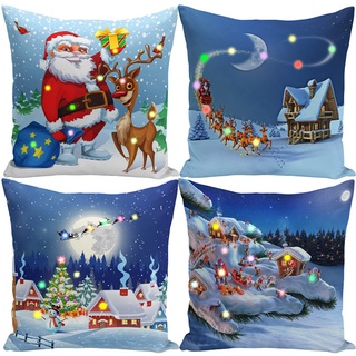 LH Fundas de almohada navideñas Fundas de cojín de lino suave con luces LED para el hogar, sala de estar, dormitorio, oficina, decoración navideña (1)