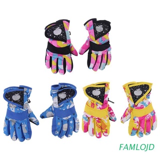 FAMLOJD Waterproof Winter Skiing Snowboarding Gloves Warm Mittens For Kids Full-Finger Gloves Strap for Sports, Skiing, Cycling