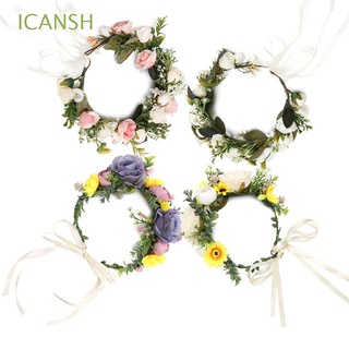 ICANSH Moda Diademas de flores Decoración del hogar corona Corona de boda Festival Mujeres Muchacha Ajustable Accesorios para el cabello