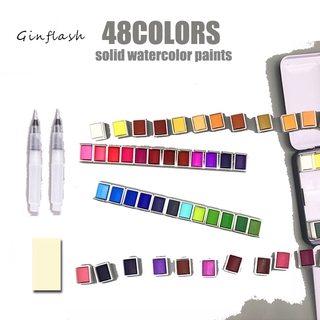 juego de pinturas de acuarela de pigmento sólido de 48 colores con color de agua portátil pincel pluma pintura suministros de arte paleta (1)