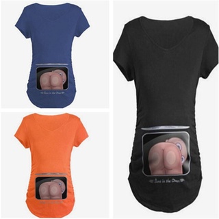 Maternity Baby Peeking T-shirt Funny Pregnant Women Short Sleeve Tops (2)