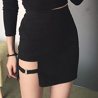deshiane falda de danza negra de cintura alta corta gótica Mini falda asimétrica Streetwear