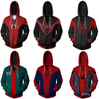 Men's Casual Hoodie Spiderman Miles Morales Zipper Sweater Jacket Sweatshirts Anime Hoodies Costume (1)