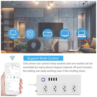 [ffuu] Tira de alimentación con 4 salidas 4 puertos USB en casa oficina WiFi Control remoto tira de alimentación inteligente inalámbrica enchufe de salida
