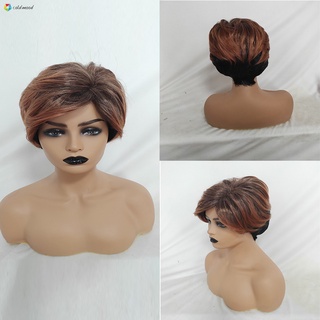 [cod] pelucas de gradiente para mujer corto negro marrón natural ondulado peluca de pelo sintético