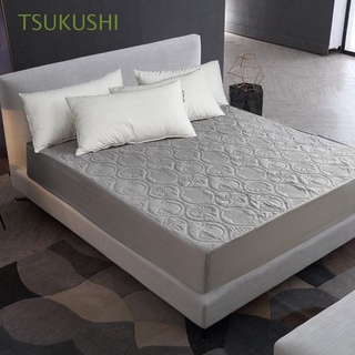 TSUKUSHI Protector de colchón suave transpirable almohadilla cubierta de colchón ajustable acolchado Color sólido hoja estilo multitamaño Protector hogar textil