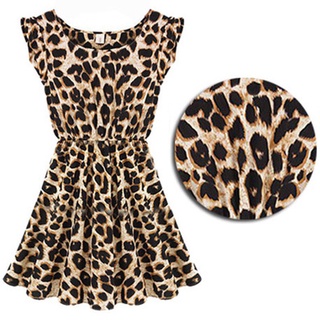 Women Leopard Casual Short Sleeve O-Neck Stretch Dress Sexy Style Slim Dress