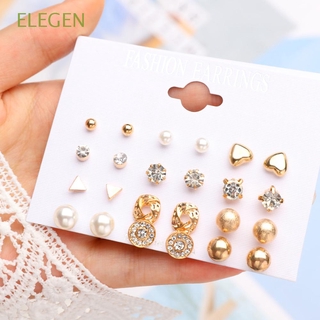 ELEGEN 12 pares de aretes minimalistas de circón de perlas minimalistas de regalo para mujeres y niñas joyería anillo de aro Multicolor