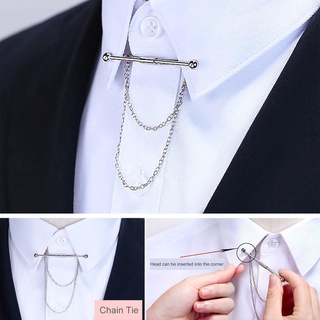meetstoreMen elegante camisa Collar Clip barra Clip cadena lazo broche corbata corbata plata (1)