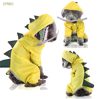 EPMEI - impermeable ligero para perros, con capucha, impermeable, para mascotas, diseño de perrito, reflectante con correa, hebilla de dinosaurio, chamarra de lluvia, Multicolor