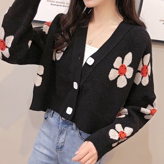 Women Lady Floral V Neck Cardigans Sweater Knitting Long Sleeve for Autumn (7)