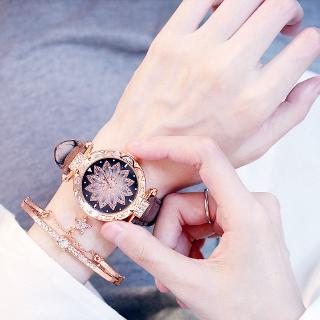 Moda Casual Cuarzo Diamante Flor Relojes Mujeres Impermeable Analógico Accesorios (9)