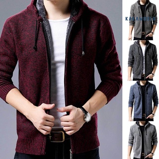 New🔥Men Long Liner Zip Pockets Knitted Hooded Coat Jacket