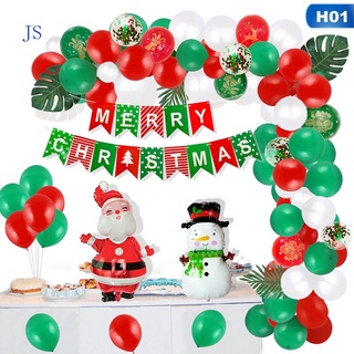 Js feliz navidad Santa Claus rojo verde letra globos conjunto de suministros de fiesta decoración