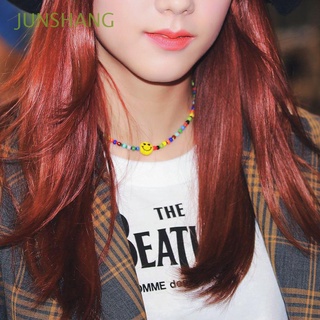 JUNSHANG coreano Collar Cara Sonrisa Creativo Joyas de collar Gargantilla de cuentas de colores Amistad Perlas de arroz irregulares Verano Moda Color del arco iris Linda Perlas de la cara de la sonrisa