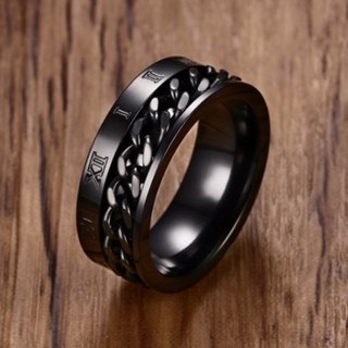 Men's 8MM Stainless Steel Spinner Chain Worry Ring Roman Number Meditation Band Silver Gold Black Male Jewelry Size 7-14