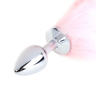 New 35CM Romance Adult Love Product Pink Fox Tail Butt Metal Plug Anal Sex Toy (4)