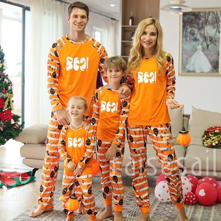 Rs-halloween familia pijamas de coincidencia, de manga larga Tops con cintura elástica pantalones traje para padre, madre, niños, naranja