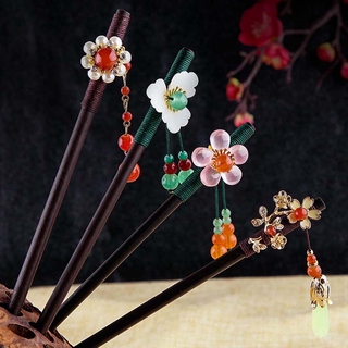 dingqing vintage palillos de pelo antiguo disfraz hanfu tocado de madera horquilla mujeres flor imitación jade borla temperamento estilo chino horquilla de pelo (7)