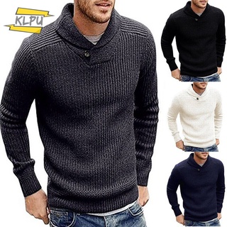 Suéter de los hombres de Color sólido jersey suéter suave cálido de punto superior de invierno otoño (1)