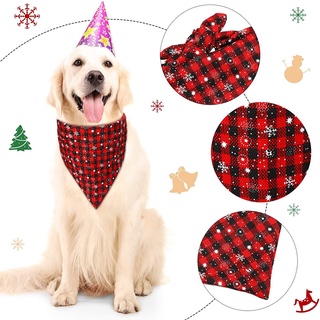 VISUAL Reversible Bandana triangular para perros Accesorios para disfraces Tela escocesa de búfalo Bandanas de Navidad para perros Algodón Lavable Decoración Copos de nieve Bufanda para mascotas (6)